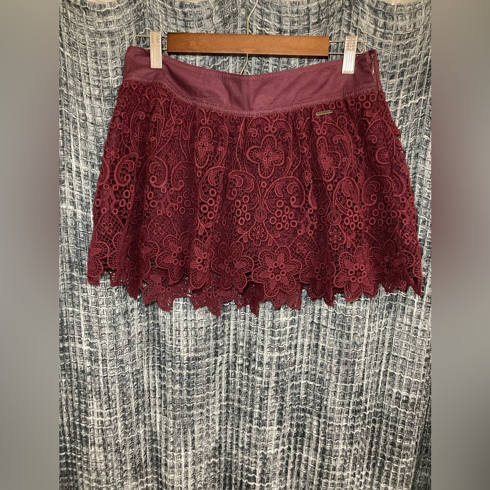 Elegant Lace Burgundy Skirt